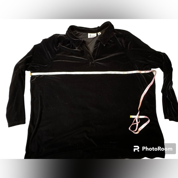 Velvet Tunic Long Sleeve Dressy Top Size 3X - Black-Denim & Co - Picture 3 of 8